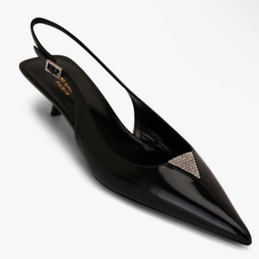 Saint Laurent | Cherish Glazed Leather Rhinestone Slingback, 30mm